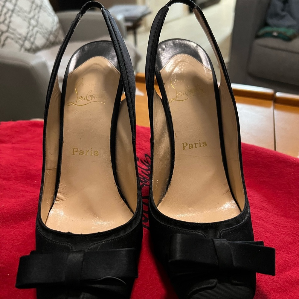 Christian Louboutin Black Slingback Bow Heels